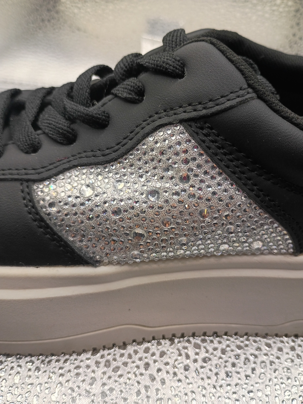 Platform Lace-Up Sneakers with Silver Rhinestone Panels - Picture 6 of 9